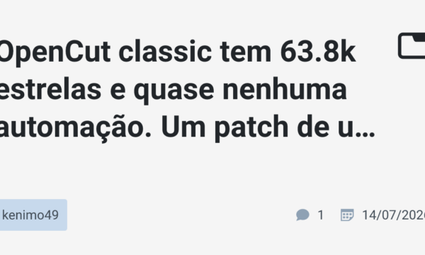 OpenCut classic tem 63.8k estrelas e quase nenhuma automação. Um patch de uma linha muda isso, e daí saí com quatro armadilhas.